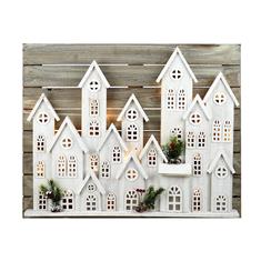 LARGE WHITE LIGHT UP TOWN HOUSES SCENE