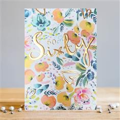 Sixty 60 Blue Floral Greetings Card