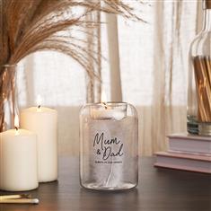  FEATHER GLASS TEA LIGHT HOLDER - MUM &amp; DAD