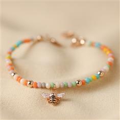 COLOURFUL BEADED BEE BRACELET IN ROSE GOLD
