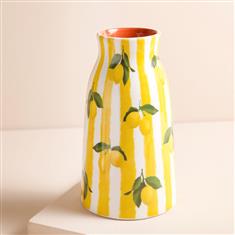 YELLOW STRIPED LEMONS CERAMIC VASE