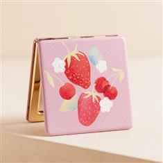 PINK FLORAL STRAWBERRIES COMPACT MIRROR