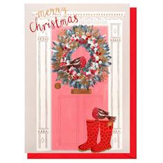  Merry Christmas Robin At Door Christmas Card